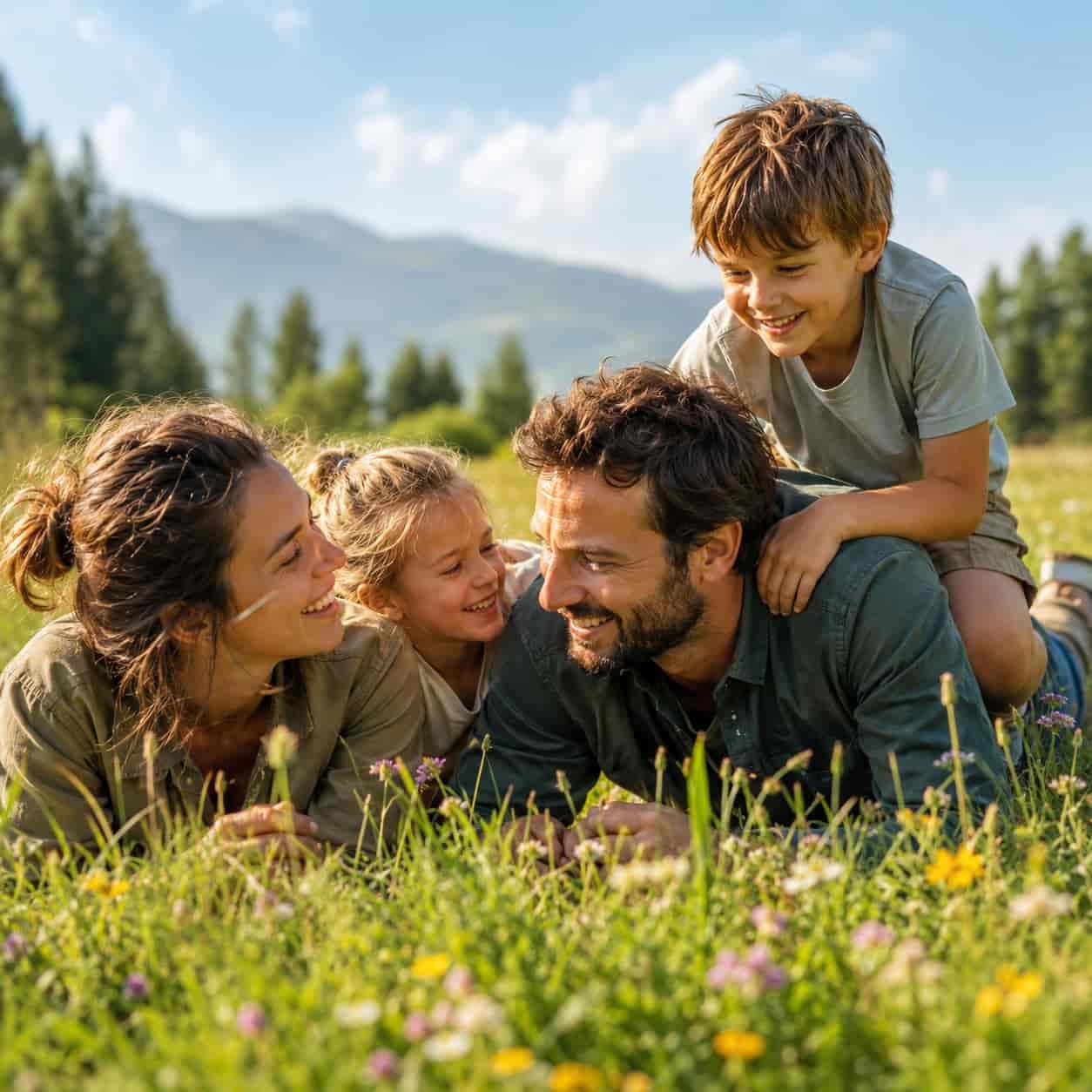 Frühsommerliche Familienferien auf einer Wiese