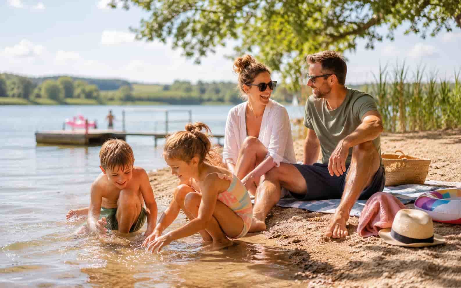 Familie verbringt Sommerferien am Wasser