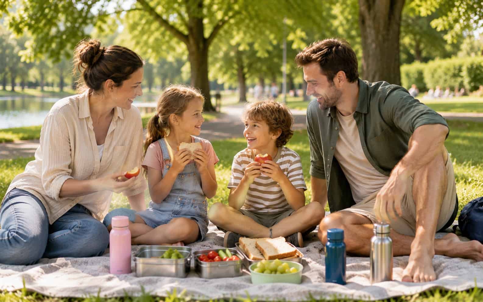 Familie beim Frühstück in einem freundlichen Hotelrestaurant