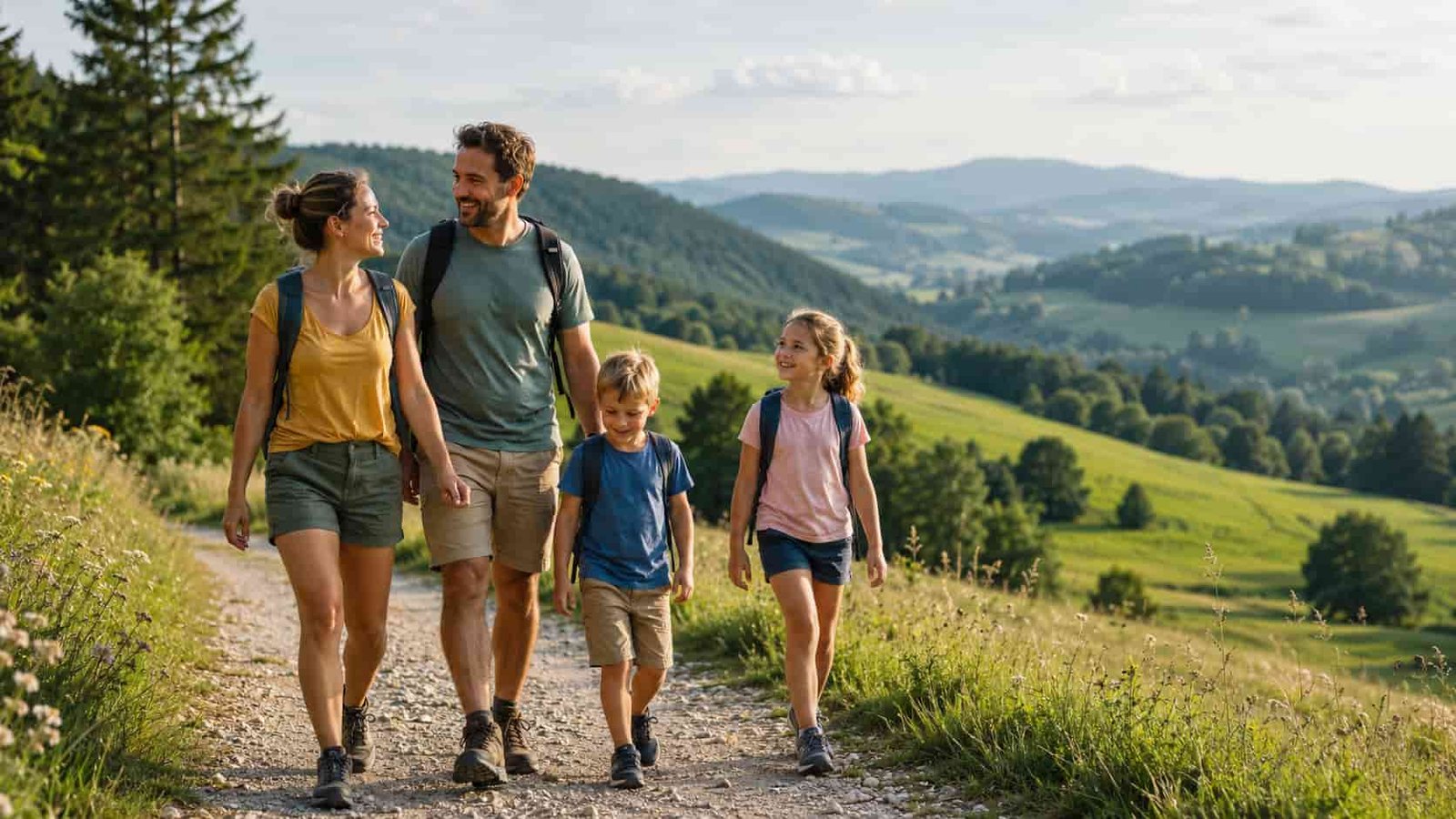 Familie in freundlicher Landschaft in Bayern