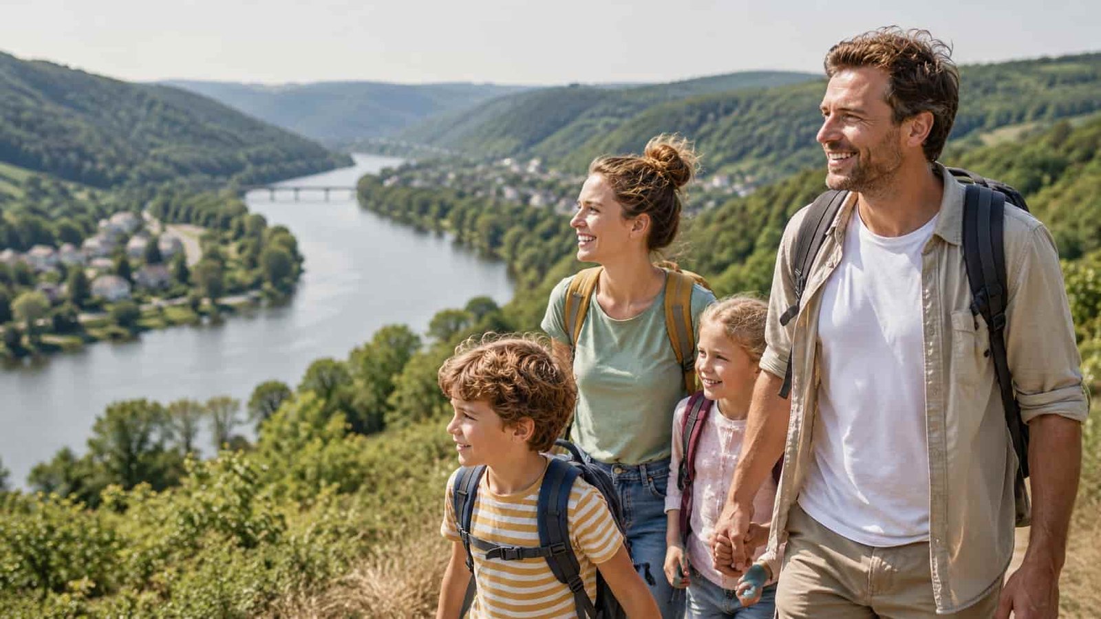 Familie im Grünen bei einem regionalen Saarland-Ausflug als Ersatzbild für die Völklinger Hütte