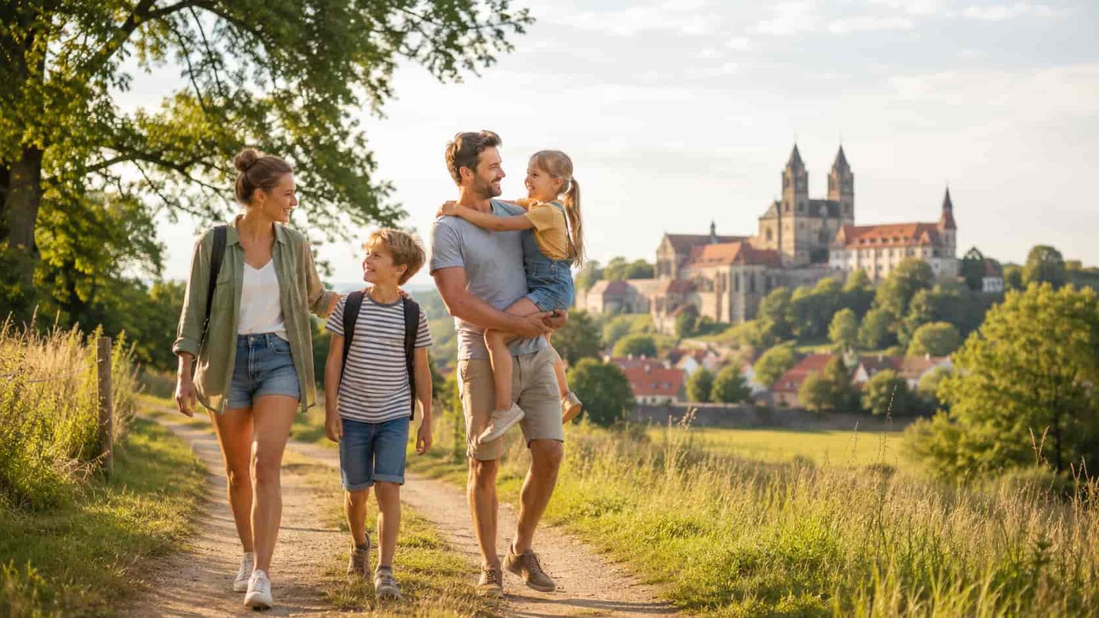 Familie in Sachsen-Anhalt mit Natur und leichter Kulturkulisse