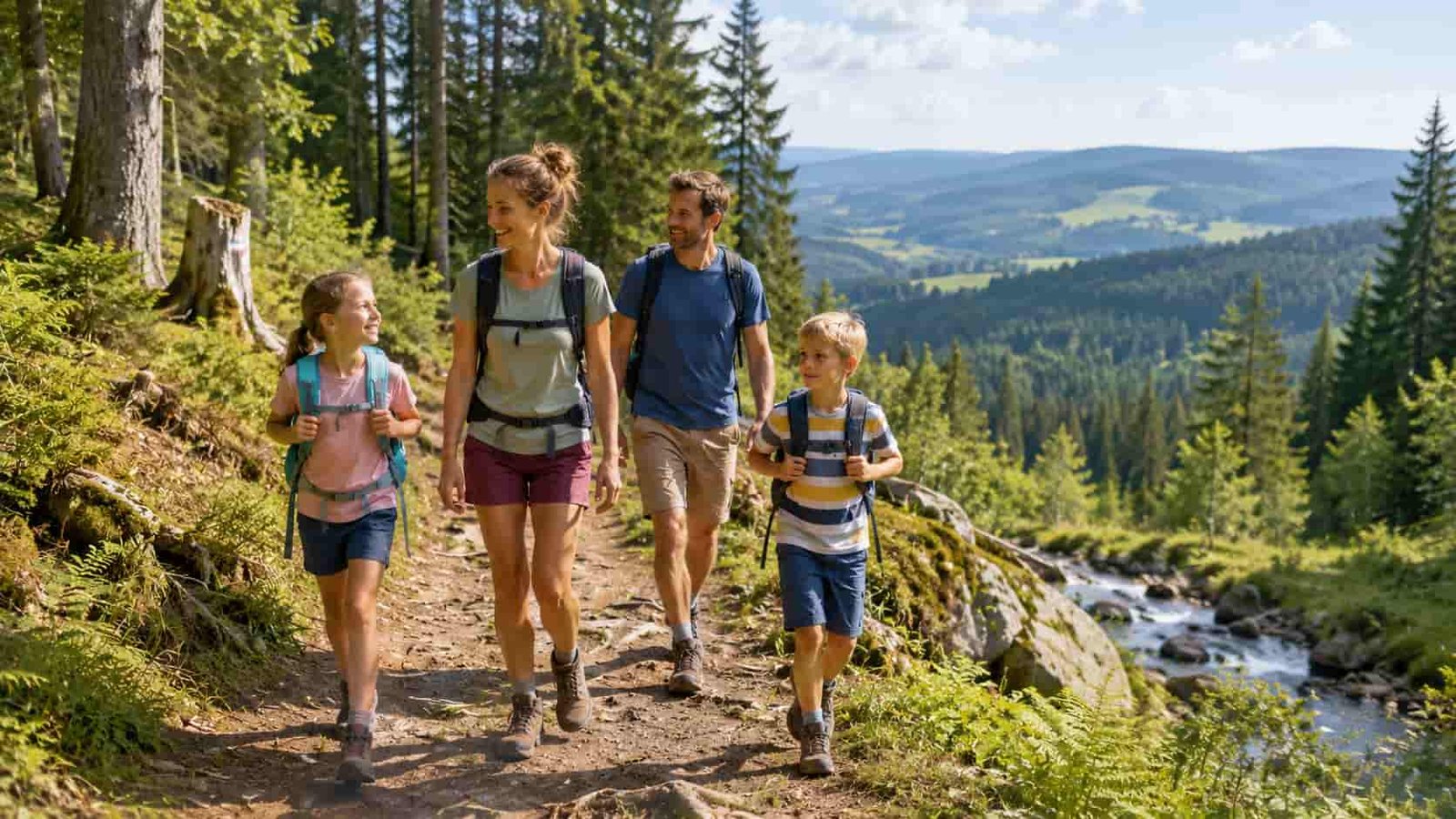 Familie erlebt Natur im Wald als Eifel-Ausflug