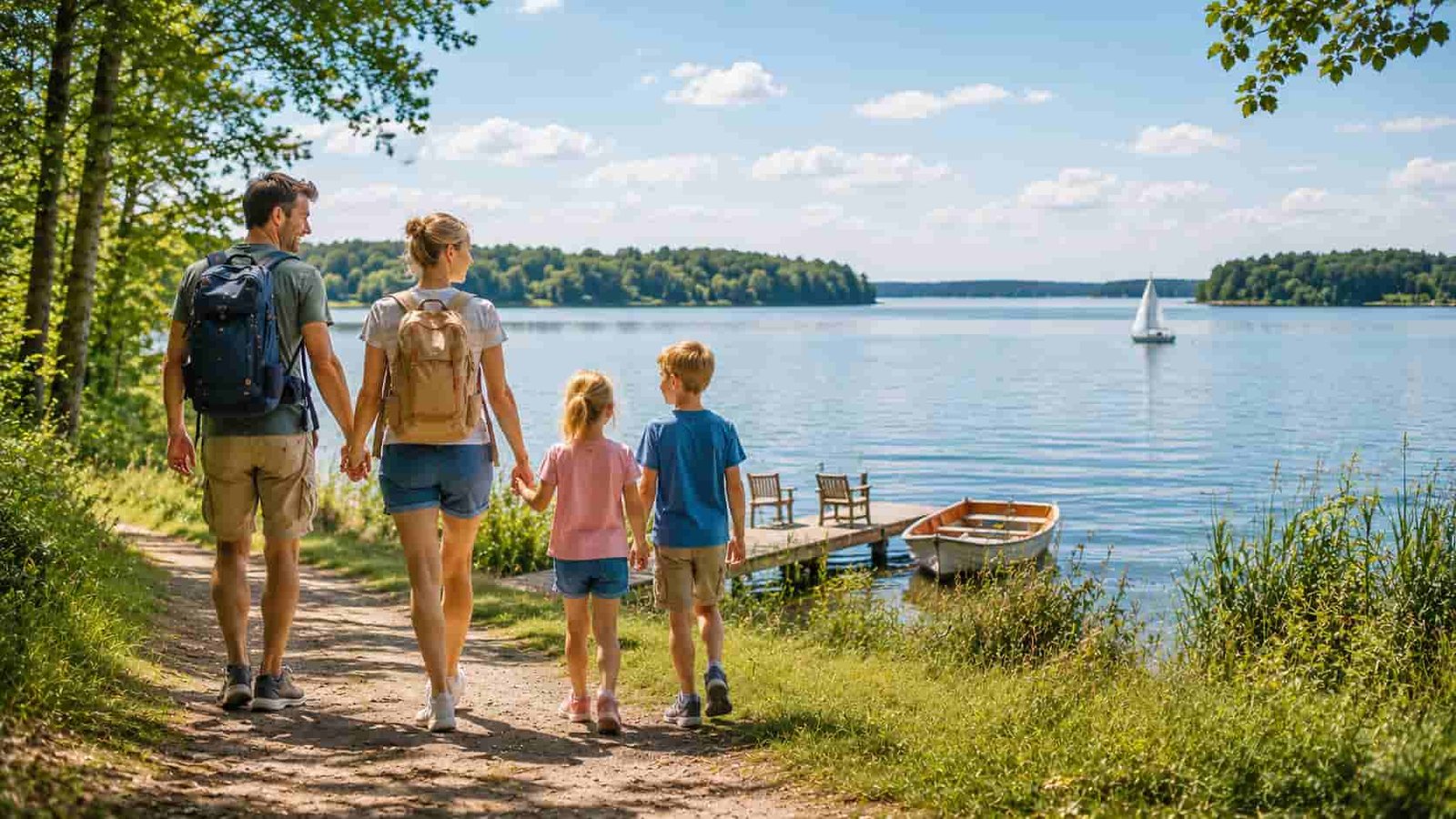 Familie verbringt Ferien an der Müritz in weiter Seenlandschaft