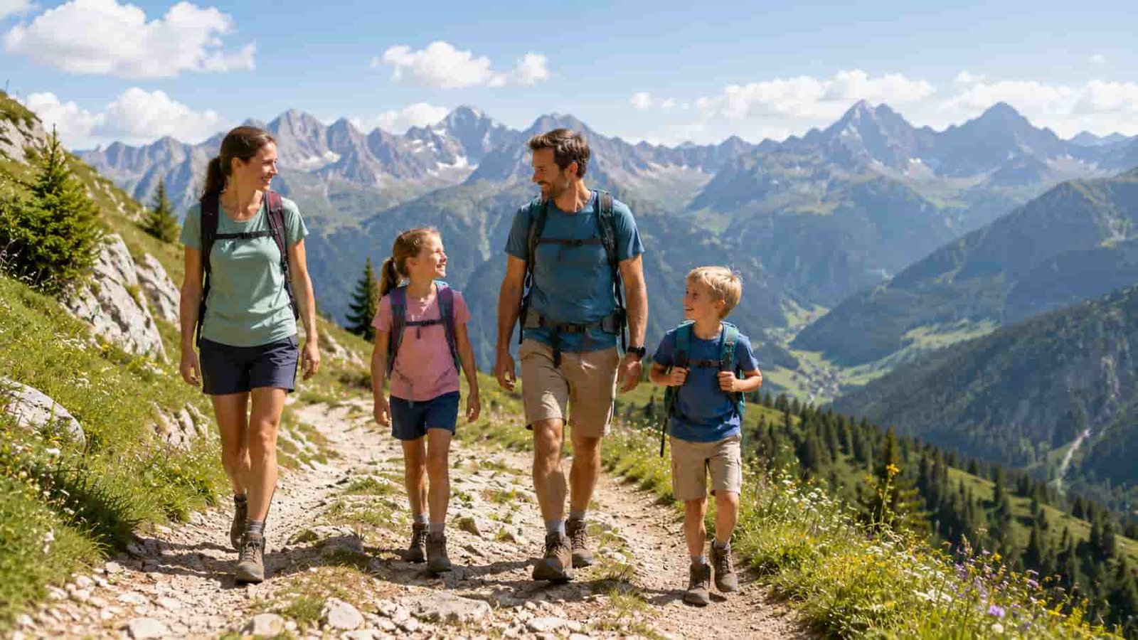 Familie macht Ferien in den Deutschen Alpen mit Kindern