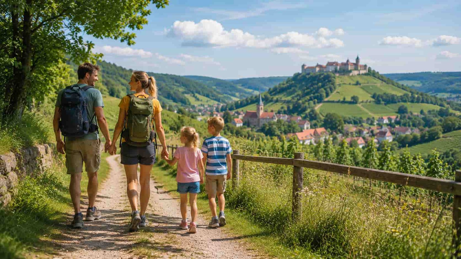 Familie verbringt Ferien in Dinkelsbühl mit Altstadt, Wörnitz und Franken