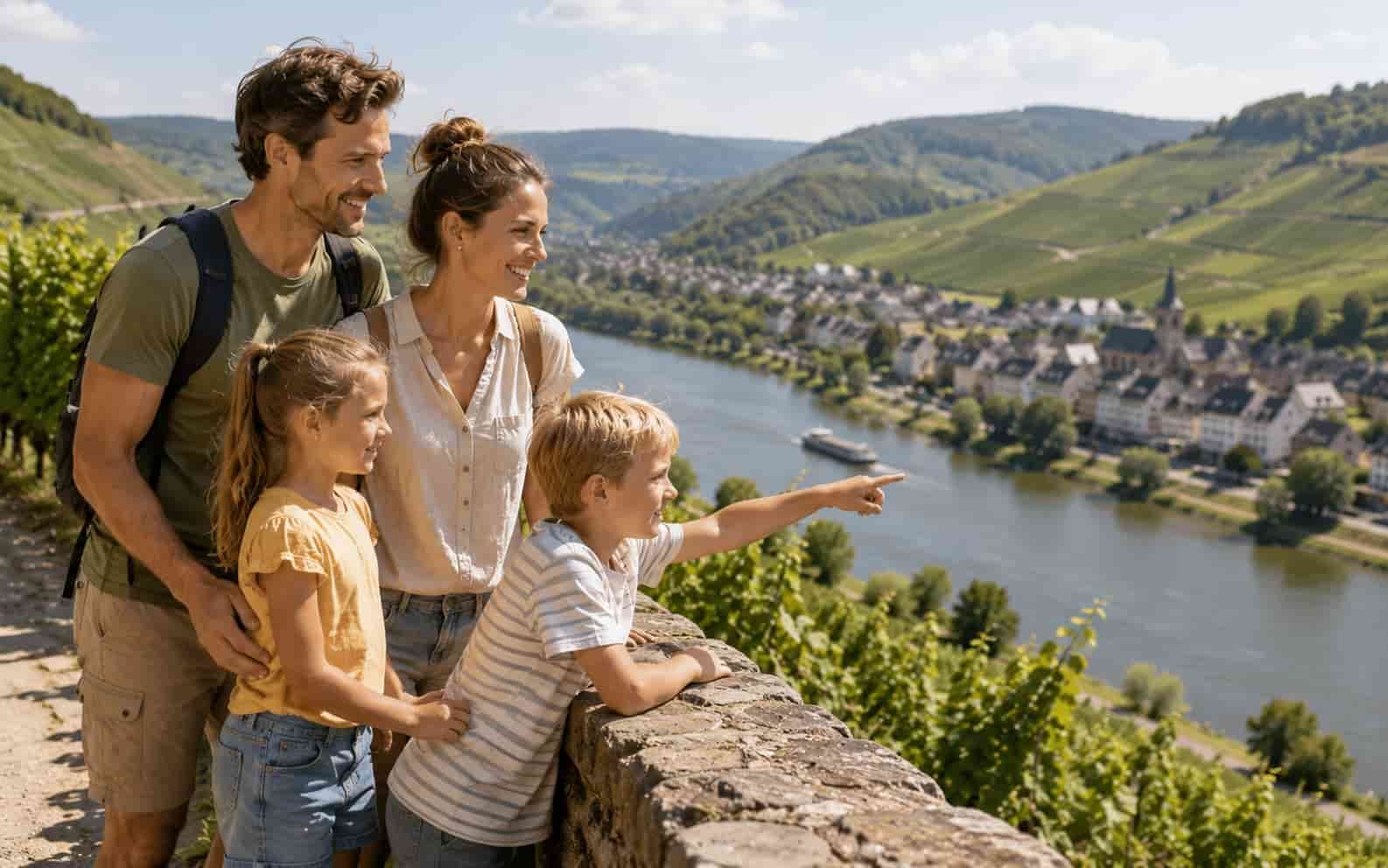 Familie bei einem ruhigen Ausflug in einer Flusslandschaft
