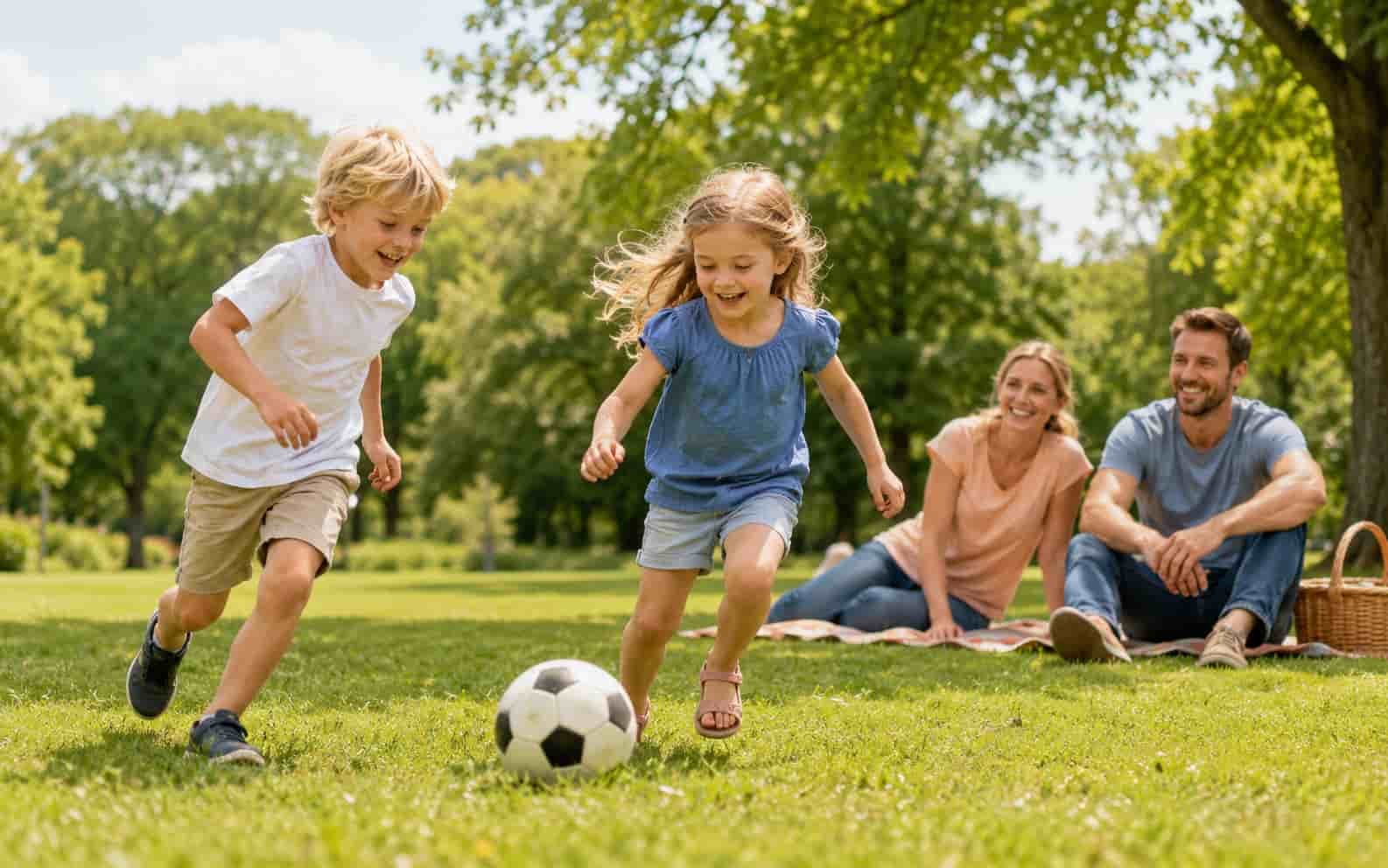 Kinder spielen draußen im Park während der Ferien