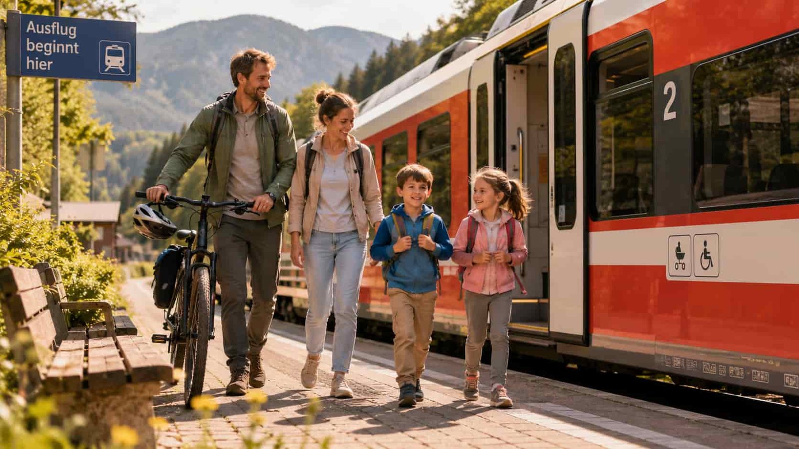 Familie reist ohne Auto günstig mit Kindern in Deutschland