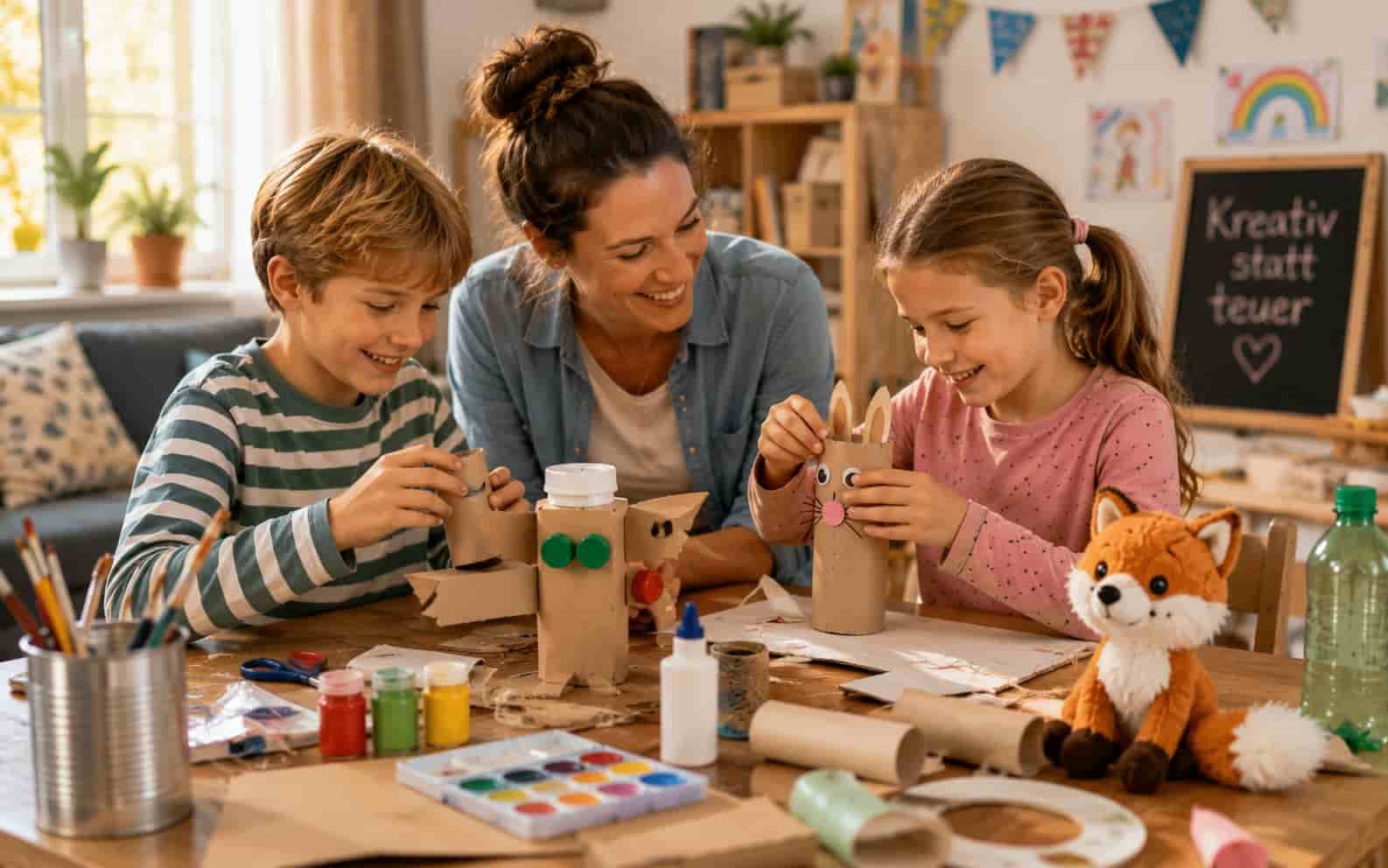 Kinder basteln zu Hause mit Karton und Papier in den Ferien