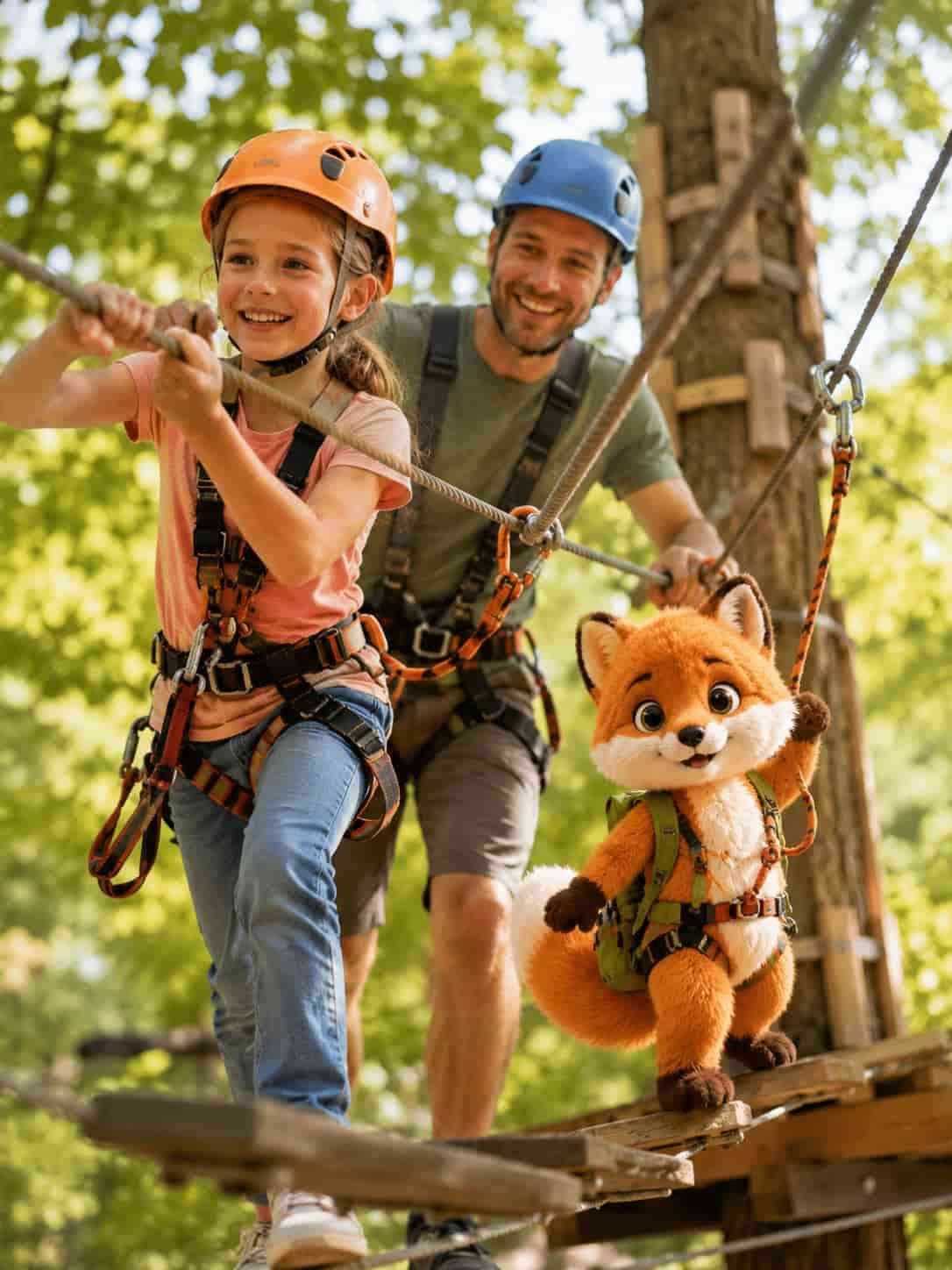 Familie mit Ferifuchs als Ersatzbild für einen ruhigen Thermenbesuch in Bayern
