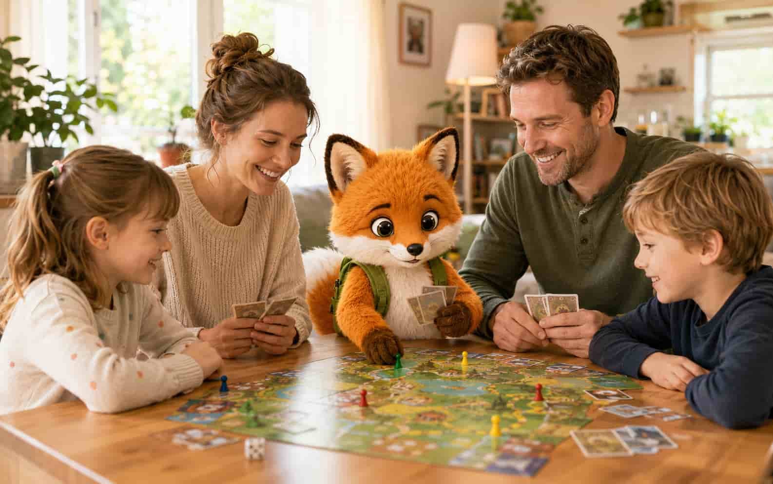 Familie und Ferifuchs erleben einen gemeinsamen Ferienmoment