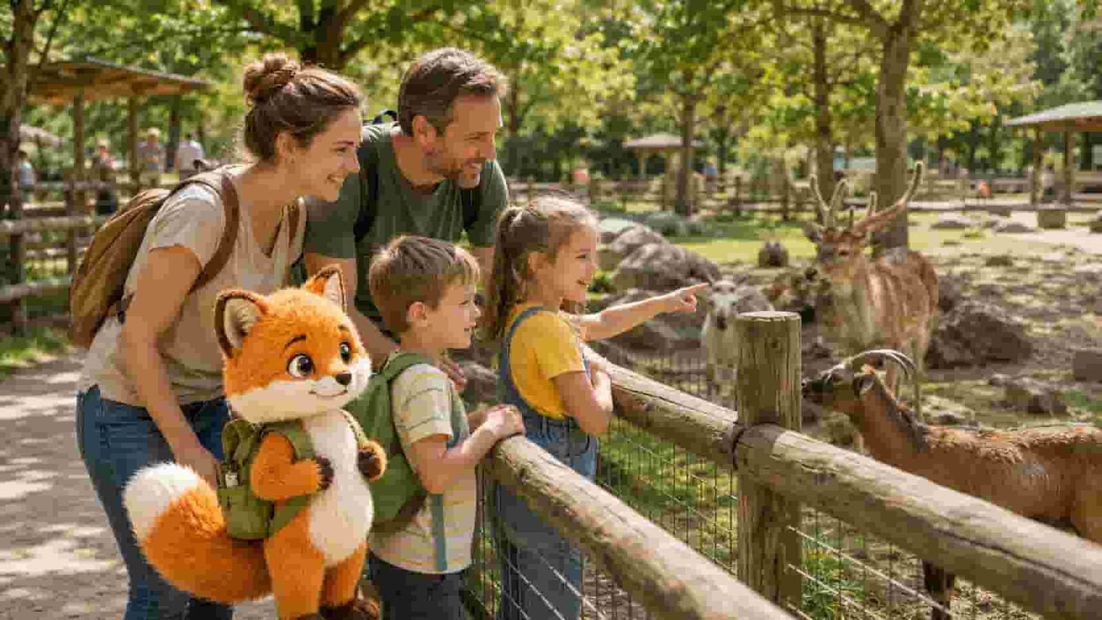 Ferifuchs mit Familie bei einem Tierparkbesuch