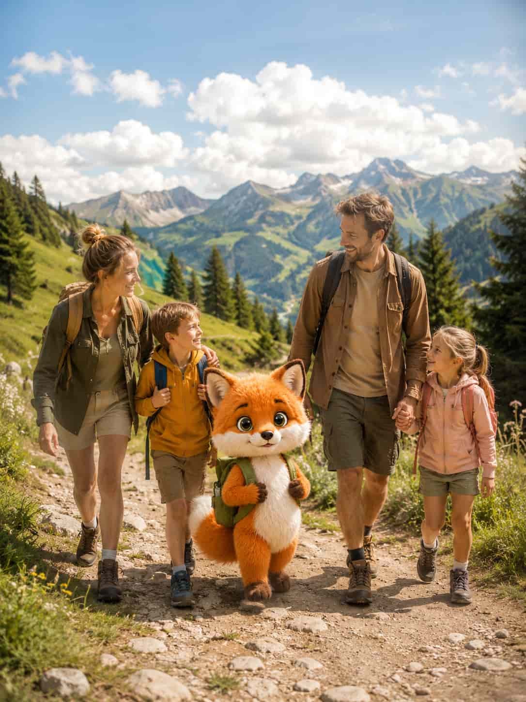 Familie mit Ferifuchs auf einem Ausflug als Ersatzbild für den Tierpark Stralsund