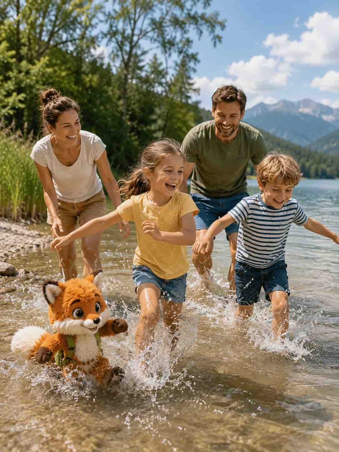 Familie mit Ferifuchs bei einem fröhlichen Badetag als Ersatzbild für die Rhein-Main-Therme Hofheim am Taunus