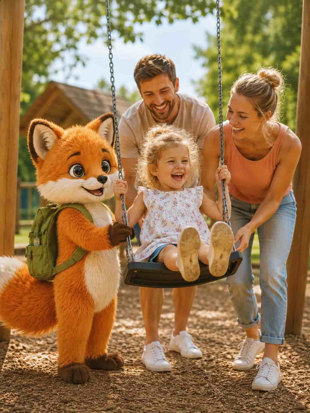 Familie mit Ferifuchs erkundet eine deutsche Ausflugsregion