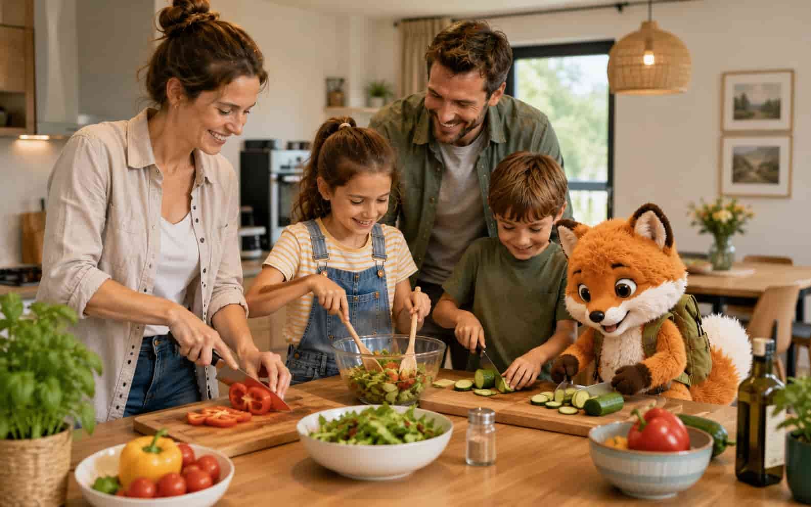 Familie kocht gemeinsam in den Ferien