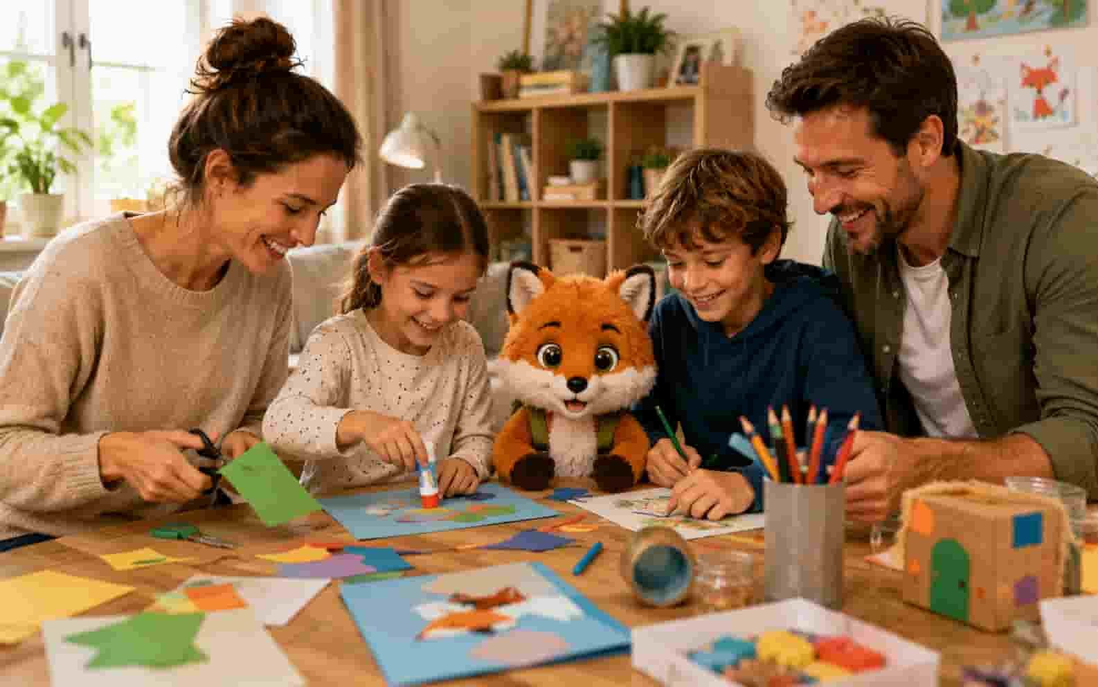 Ferifuchs beim kreativen Basteln mit Familie