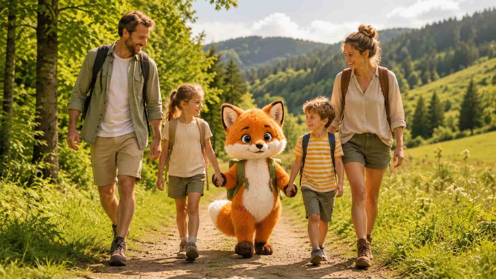 Familie mit Ferifuchs erlebt einen entspannten Ausflugstag im Grünen