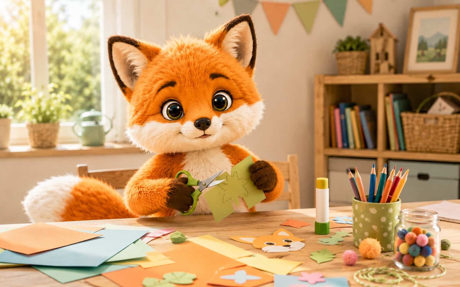 Ferifuchs bastelt mit buntem Material