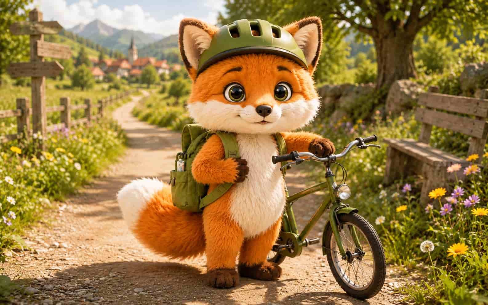 Fini der Ferienfuchs mit Fahrradhelm für aktive Freizeitideen