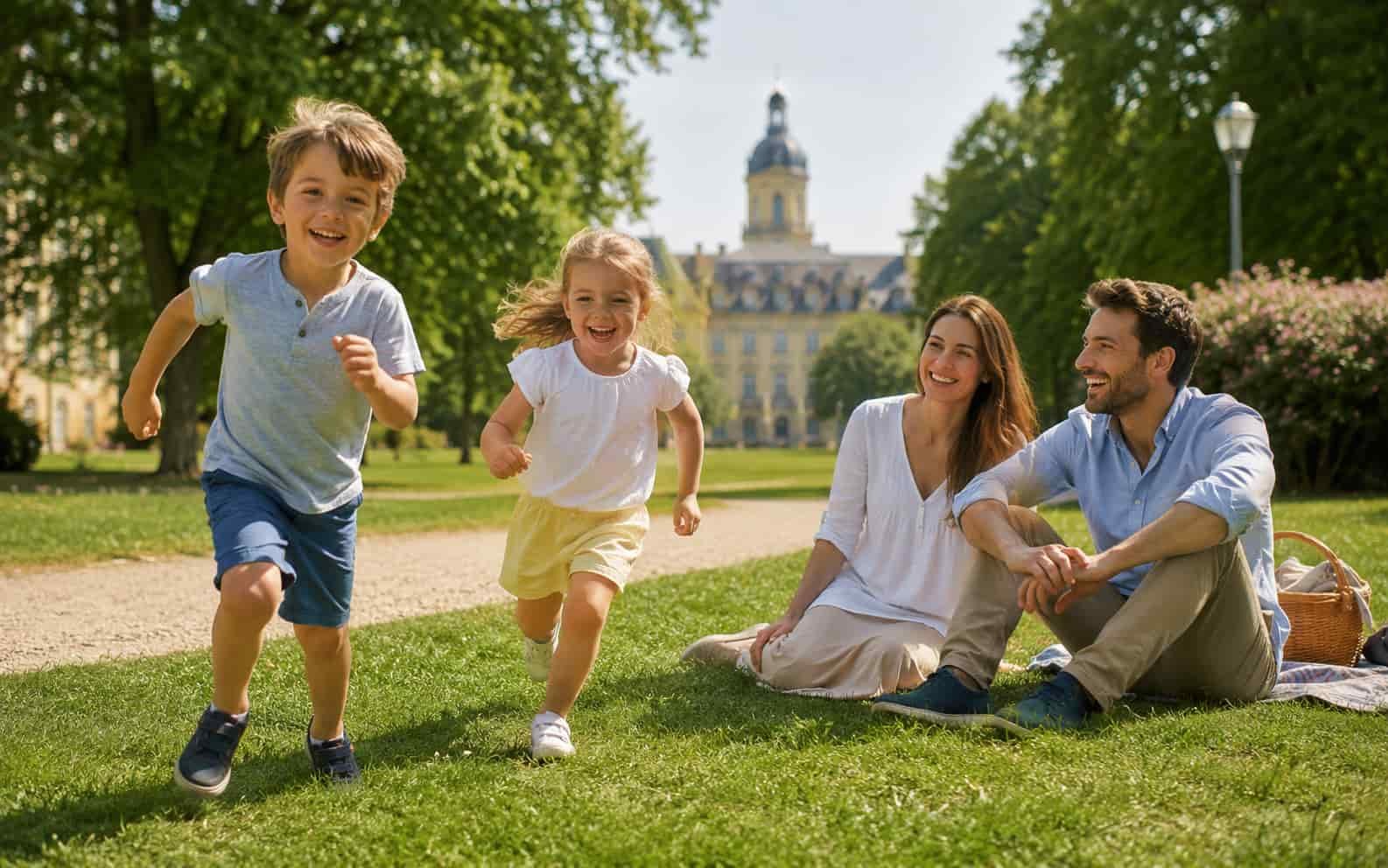 Familie verbringt einen Ferientag in einem Berliner Stadtpark