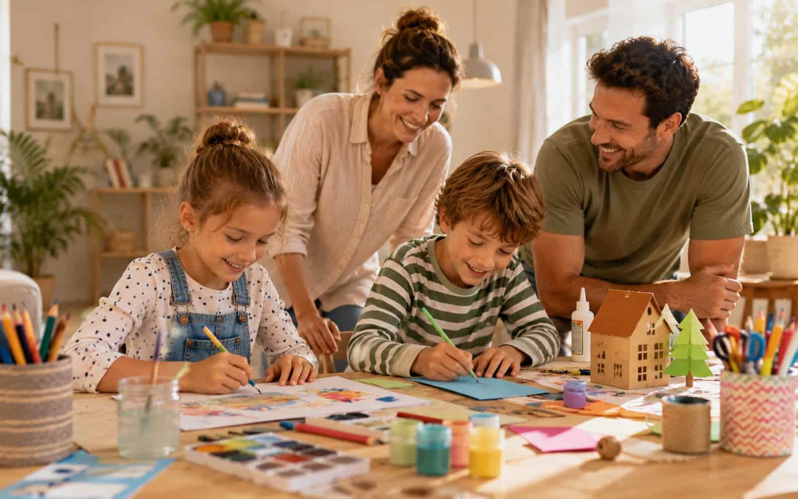 Familie erlebt einfache Ferienfreude mit Picknick und Natur