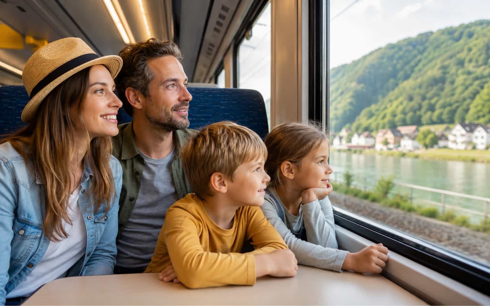 Familie reist entspannt mit Kindern und plant den nächsten Urlaubstag