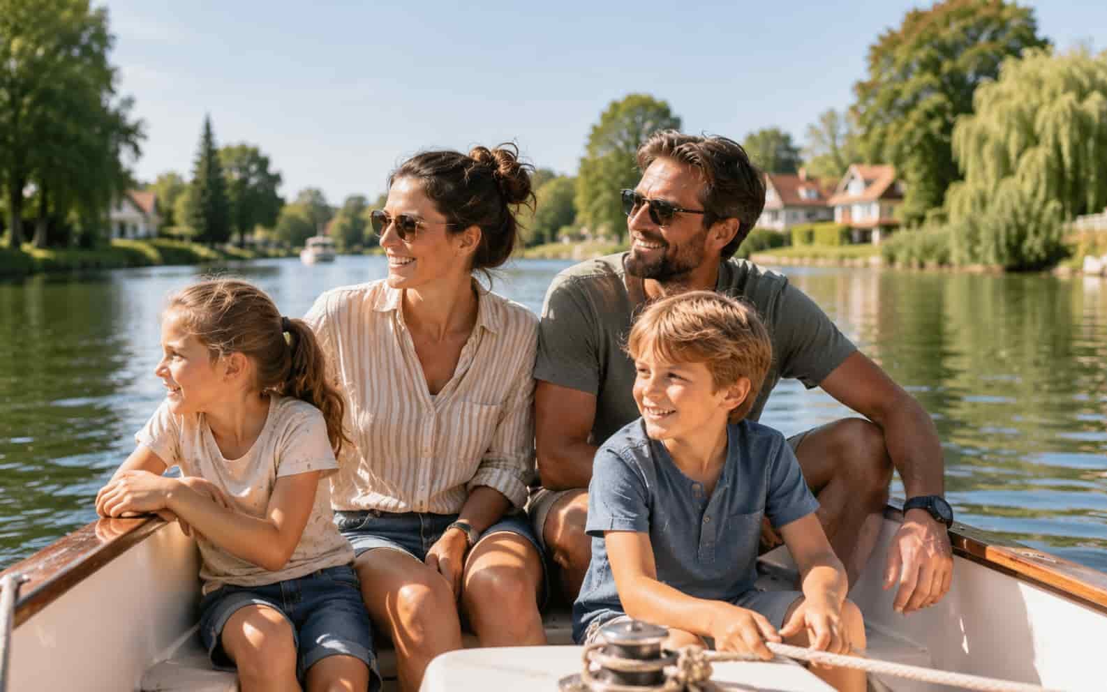 Familie macht einen Bootsausflug am Wochenende