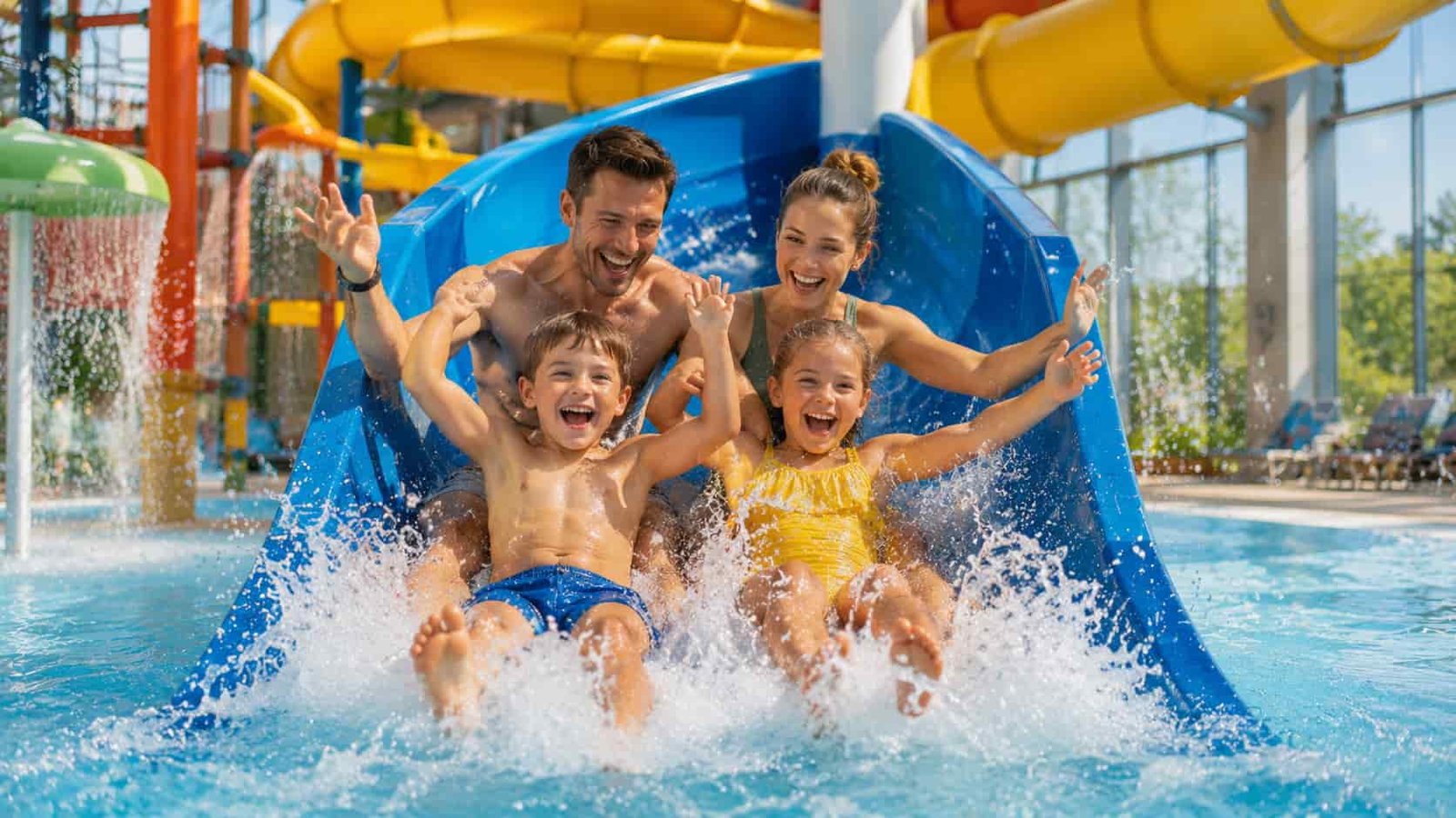 Familie erlebt Wasserrutschen und Badespaß als Ersatzbild für die NaturThermeTemplin