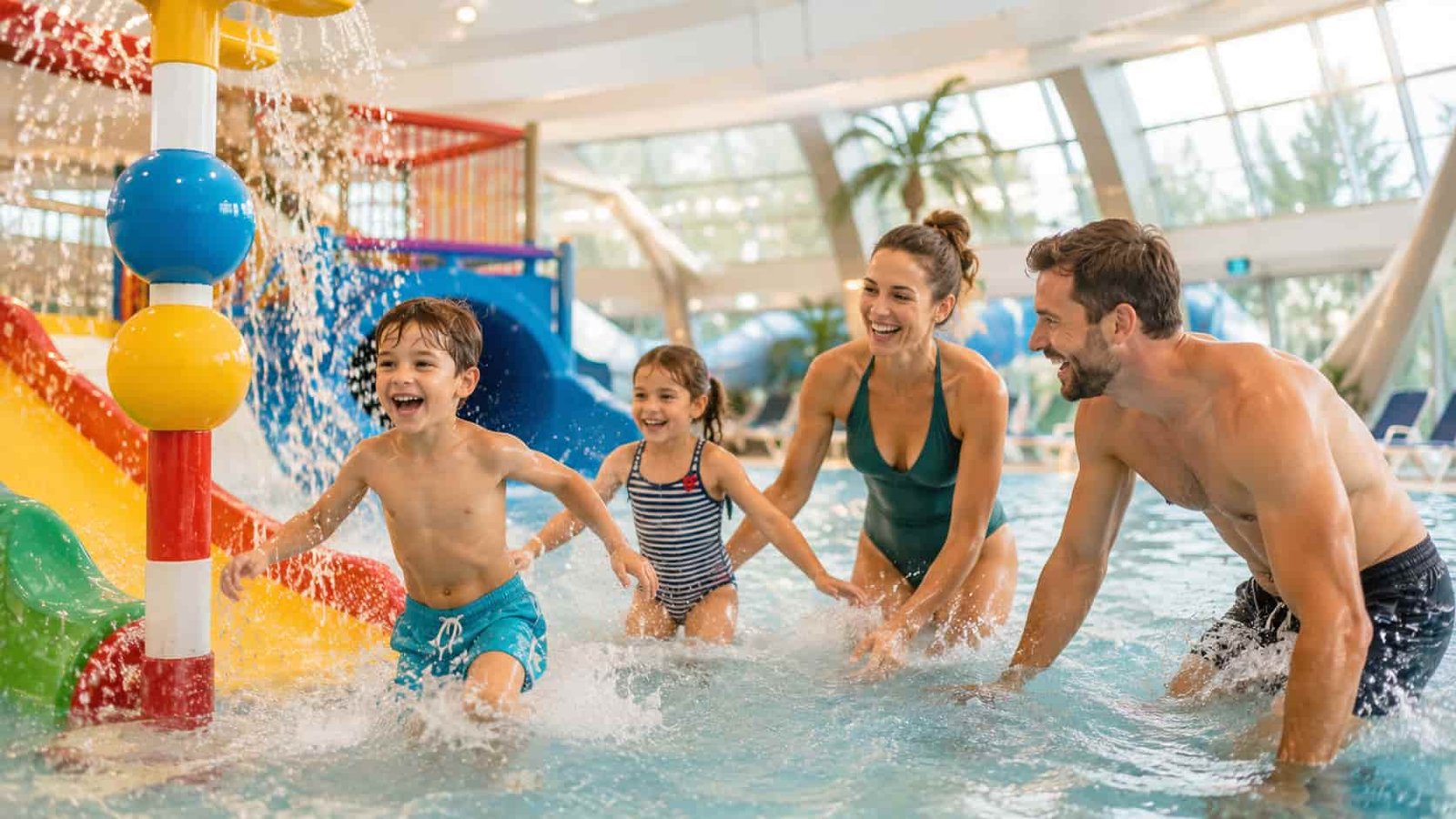 Familie in einem hellen Indoor-Freizeitbad als Ersatzbild für die Panorama Therme Beuren
