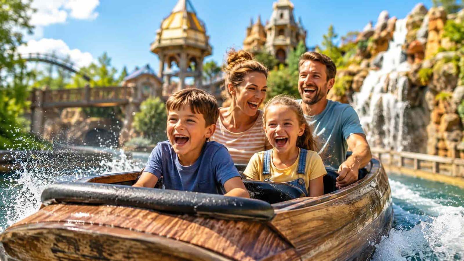 Familie erlebt einen besonderen Highlight-Moment in einem Freizeitpark